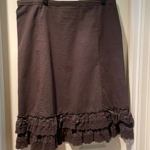 J.Crew Brown Cotton Cinch-Tie Skirt with Lace Hem Women’s Size M